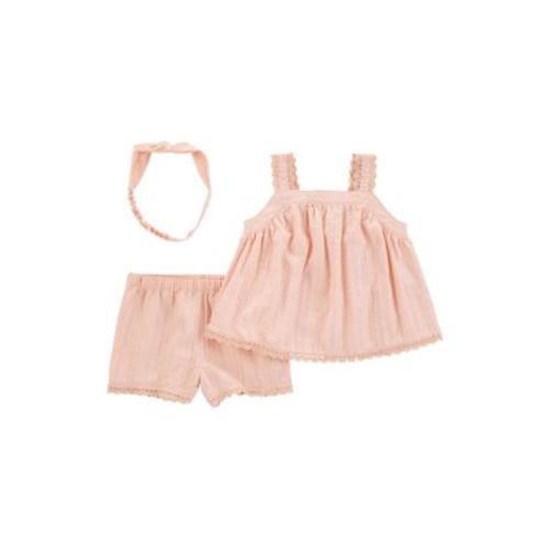 Baby Girls Square Neck Top and Shorts Set with Headwrap