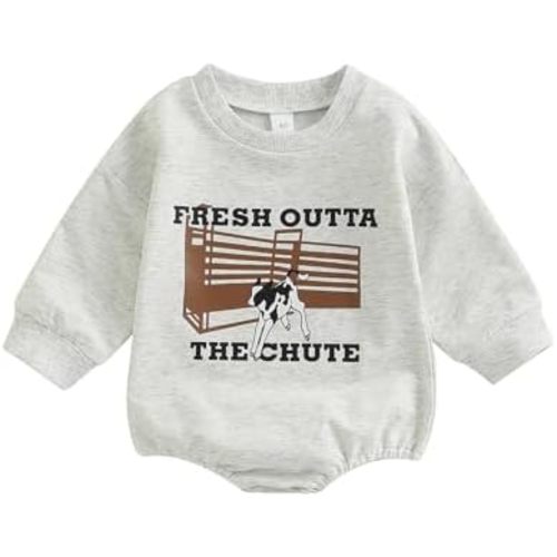 SAYOO Western Cowboy Outfits Baby Girl Boy Sweatshirt Romper Cow Print Oversized Sweater Bodysuit Infant Fall Clothes 0-24M