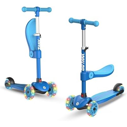 Gotrax KS3 Kids Kick Scooter, LED Lighted Wheels, Adjustable Height Handlebars and Removable Seat, Lean-to-Steer & Widen Anti-Slip Deck, 3 Wheel Scooter for Kids Ages 2-8 and up to 100 Lbs