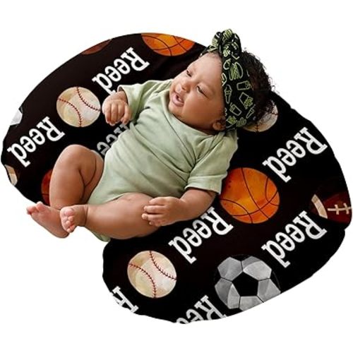 Baby Nursing Pillow Cover, Custom Breastfeeding Bottle Pillow Slipcover, Personalized Gift for Infant Boys Girls,Ball Pattern, Ultra Soft Comfortable(one Size)
