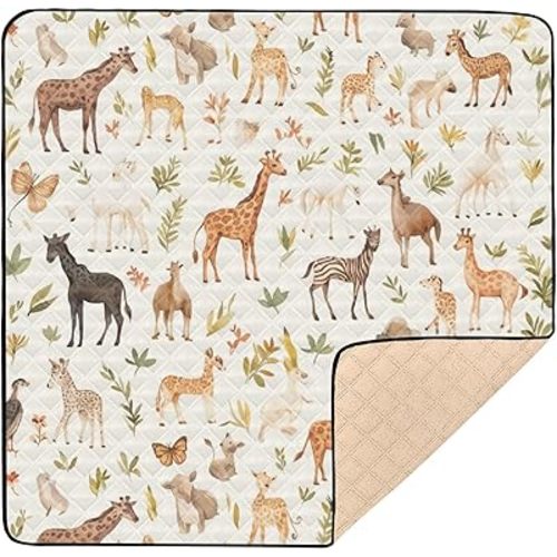 Kigai Safari Animals Baby Play Mat for Floor and Playpen 50x50 inch Non-Slip Baby Activity Playmat Waterproof Foldable Crawling Mat for Infants Toddlers