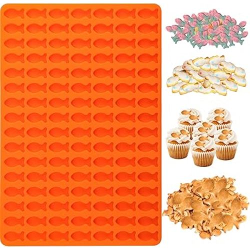 Palksky Gold Fish Cracker Cookie Molds, Mini Fish Biscuit Silicone Mold,Gold Fish Molds for Crackers,Fish Shaped Tiny Treats Baking Mold for Chocolate/Candy/Cat Treats/Ice Cube