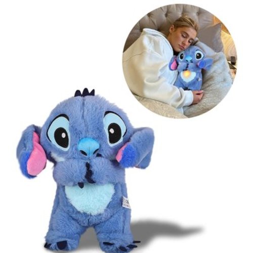 Stitch Breathing Stuffed Animal Calming Soothers for Sleep Heartbeat Plush for Anxiety with Music Lights and Rhythmic Breathing Motion Anxiety Relief Portable Plush Sound Machine