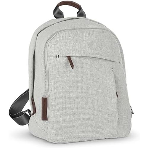 UPPAbaby Changing Backpack/Multiple Storage Compartments/Stroller Strap Attachment/Bottle Insulator and Changing Pad Included/Anthony (White and Grey Chenille/Chestnut Leather)