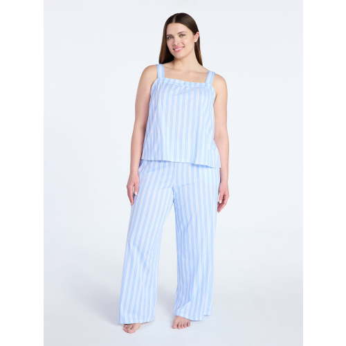 Joyspun Women's Wide Strap Cotton Tank Top and Pants Pajama Set, 2-Piece, Sizes XS-3X