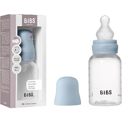 BIBS Baby Bottle 5 oz / 150 ml Silicone Nipple - Baby Blue