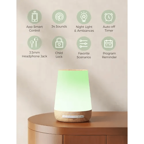 Baby Sound Machine, Momcozy White Noise Machine for Baby Sleeping with Night Light, Toddler Sleep Trainer with 34 Soothing Sounds, Timer, App Remote Control, Personal Sleep Routine(Wood Grain)