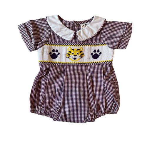 LSU tiger boy bubble – Honey Bee Smocked Boutique