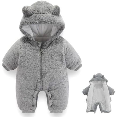 Newborn Baby Bear Outfit Suit Girls Boys Fleece Jumpsuit Romper Hooded Winter Snowsuit Clothes