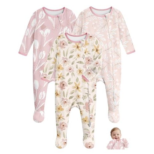 Unnivoll Baby Pajamas 100% Cotton Baby Sleepers for Newborn 0-3 3-6 6-9 Months 3Pcs Footie Pajamas Baby Boys Girls Clothes