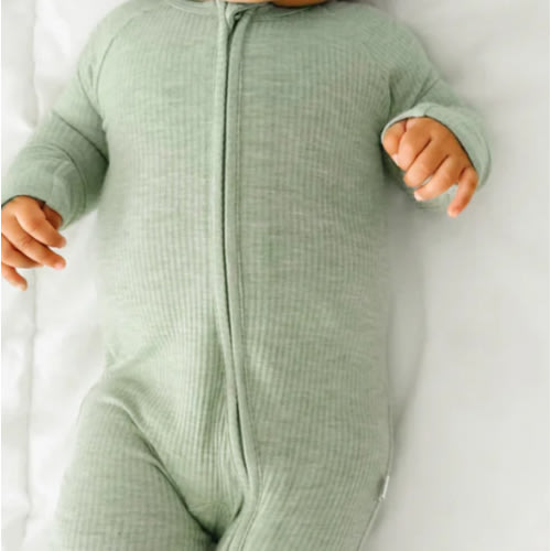 Heather Sage Ribbed Zippy - Little Sleepies
