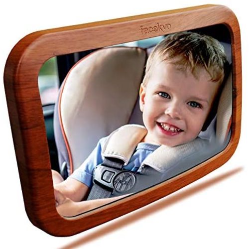 Baby Mirror for Car | Baby Car Mirror | Huge Wide-Angled Without Shaking | Rear Facing Baby View Mirror | Baby Back Seat Mirror | No Assembly Required | TPU Soft Frame by Facekyo (Red Oak Printing)