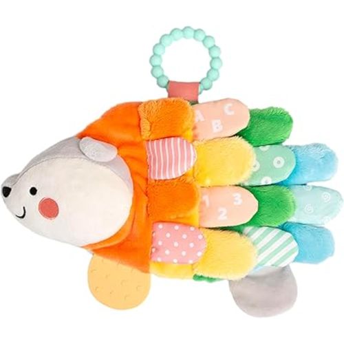 Pearhead Hedgehog Sensory Toy, Plush Lovey with Crinkle Tabs and Silicone Teether for Babies 0m+, Infant Development Toy