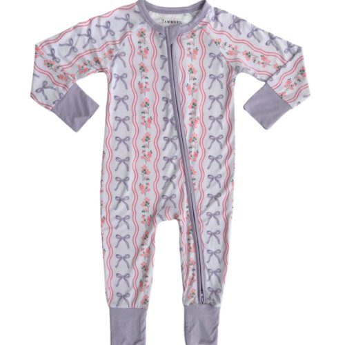 Purple Amelia Bow Zipper Romper – In My Jammers