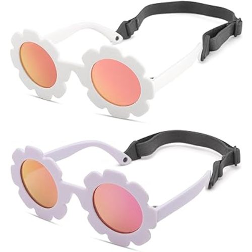 Hycredi Flexible Bendable Flower Baby Polarized Sunglasses with Strap for Newborn Infant Girls Age 0-24 Months