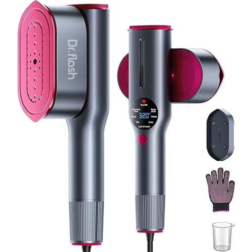 DRFLASH Vaporizador y plancha 2 en 1 para ropa, 15s de calentamiento rápido 1200 W, vaporizador portátil de mano, tamaño de viaje con gran panel de calor de cerámica, eliminación rápida de arrugas