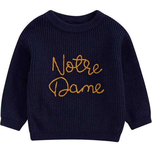 Toddler Baby Boy Girl Football Outfit Notre Dame Sweatshirt Long Sleeve Knitted Pullover Fall Winter Clothes