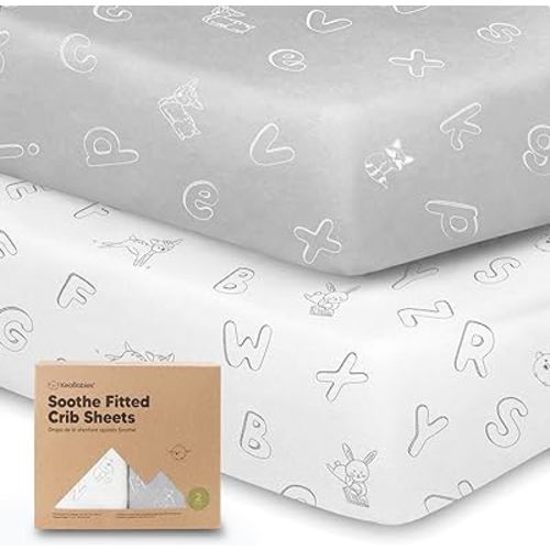 2-Pack Organic Crib Sheets for Boys, Girls - Jersey Fitted Crib Sheet, Baby Crib Sheets Neutral, Crib Mattress Sheet, Cotton Crib Sheets, Breathable Crib Sheet, Baby Mattress Sheets (ABC Land Cloud)