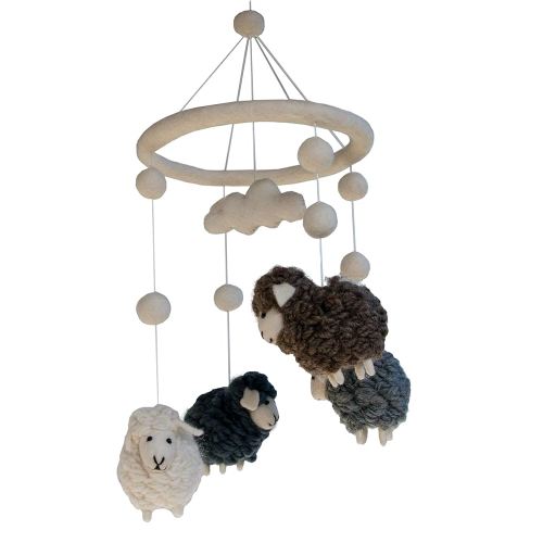 Baby Nursery Hanging Sheeps Room Decor for Boys and Girls, Nordic Decor for Nursery | Handmade Felt Wool