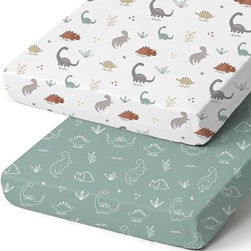 Baby Crib Sheets 2 Pack – Ultra Soft & Stretchy, Fits Standard Crib Mattress (52” x 28”) – Breathable & Wrinkle-Free, Perfect for Boys & Girls, Newborn to Toddler, Durable & Snug Fit Cute Dinosaurs