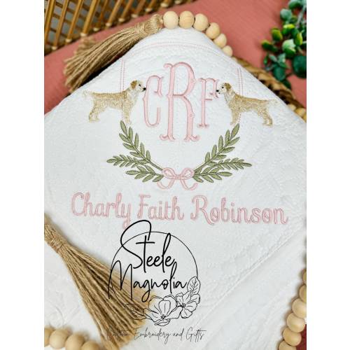 Golden Retriever Girl Baby Blanket Golden Retriever Nursery Decor Personalized Baby Heirloom Quilt Custom Baby Blanket for Baby Shower Gift