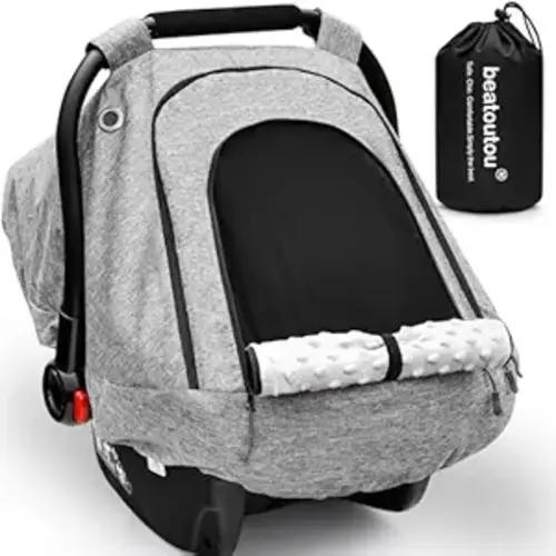 Baby Car Seat Cover,Patented Waterproof Baby Carseat Cover for Boys & Girls,Infant Car Seat Cover Canopy for Girls,Windproof Car Seat Canopy for Boys, Keeps Babies Warm and Cozy (Gray)