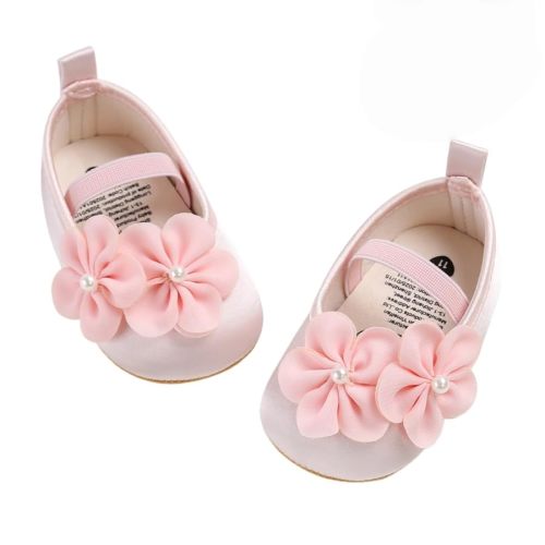 Baby Mary Jane Flats for Girls with Bowknot Cotton Anti Skid Sole Infant First Walker Princess Dress Crib Wedding Shoes