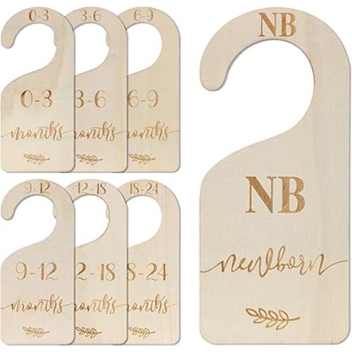 7pcs Baby Closet Dividers, Wooden Nursery Hanger Dividers Infant Wardrobe Separators Toddler Clothes Organizer Dividers for Sorting Clothes from Newborn to 24 Months