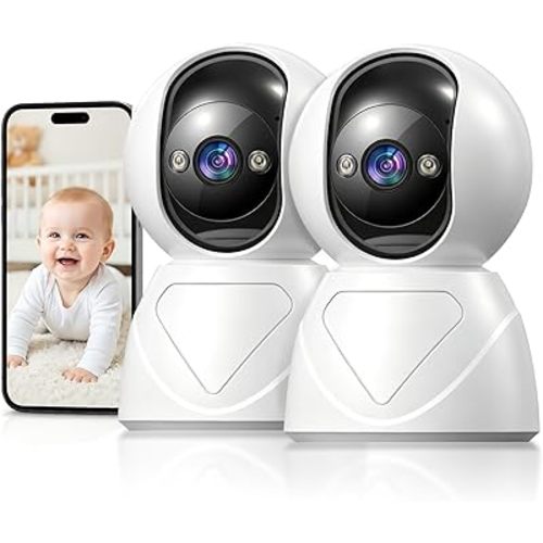 Baby Monitor with Camera and Audio, Smart Motion Tracking & 3X Zoom, Indoor Camera, Color Night Vision, 5G/2.4G WiFi, Two-Way Audio, 3MP 355° Pan Tilt, Pet Camera, SD/Cloud, 2 Pack