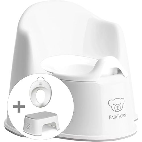 BabyBjorn Potty Training Bundle, White/grey |Potty Training Toilet, Easy-to-Clean, Removable Inner Potty, Non-Slip, Includes Potty Chair, Toilet Trainer, Step stool