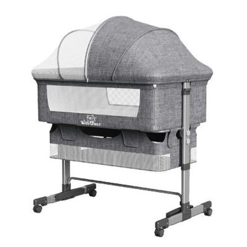 Yinvani Gray Aluminum Frame Foldable Crib with Mosquito Net