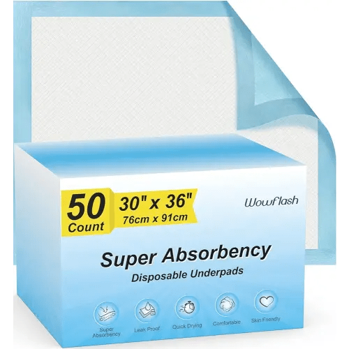 50 Count 30” x 36” Super Absorbency Disposable Underpads, Leakproof Quick Drying, Baby Puppy & Adults Bed Pads Disposable Adults, Dog Pee Pads Extra Large, XXL Incontinence Pads