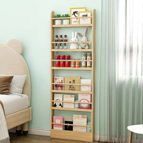 Petoto 6 Tier Behind The Door Bookshelf, Wooden Bookcase Rack Wall Book Shelf Organizer for Study Living Room Bedroom Playroom