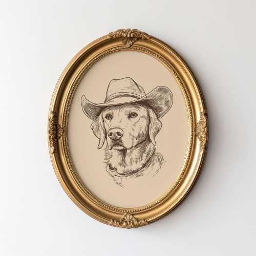 Vintage Cowboy Lab Sketch, Cowboy Dog Art, Dog Wall Art, Cowboy Decor, Cowboy Wall Art, Western Dog Wall Art, Funny, Western Dog, Matte