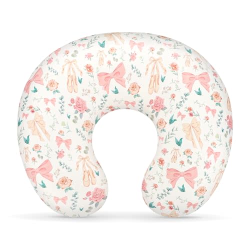 GFU Nursing Pillow Cover for Boys and Girls, Breastfeeding Pillow Case for Newborn, Soft Baby Breastfeeding Pillow Slipcover Colourful Bow & Flowers, Stretchy Feeding Cover (Cover Only)