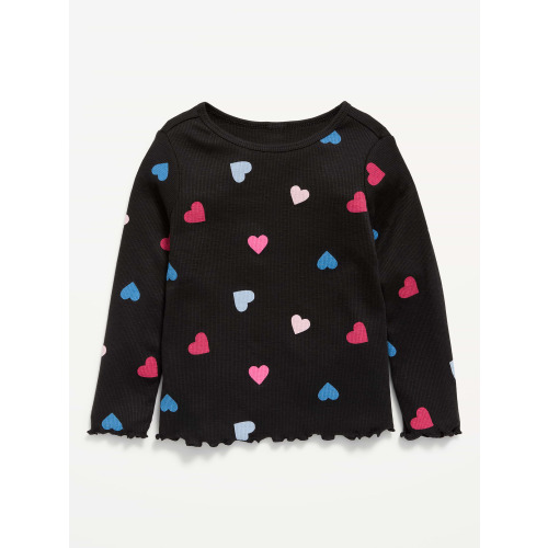 Printed Fitted Long-Sleeve Ribbed T-Shirt for Toddler Girls