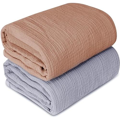 Muslin Swaddle Blankets for Newborn, 2 Pack Breathable Soft Receiving Blanket, Large 41 x 41 inches Swaddle Wrap Burping Clothes, Essentials Infant Shower Items. (Gray + Coffee)