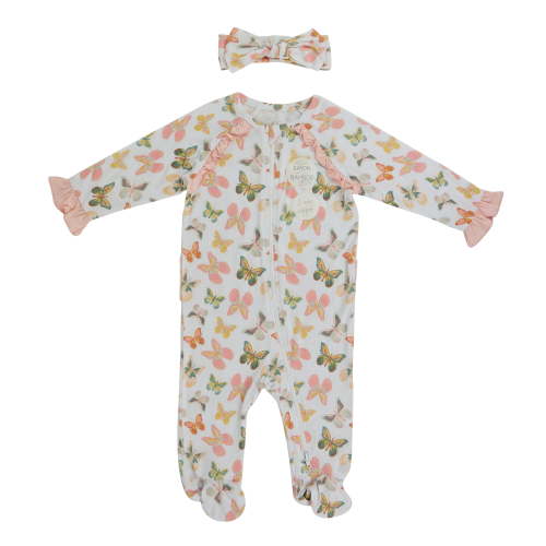 Milkberry Bamboo Pajamas Coverall for Baby Girls Footed Sleep Bodysuit for Infants Size 0-3 Months Butterfly Dreams