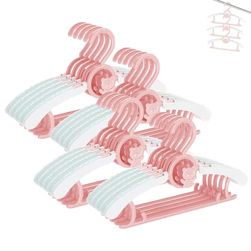 HGYZE Baby Hangers for Closet, Non-Slip 11"-14" Adjustable Infant Clothes Hanger for Nursery, 0-18yrs Plastic Kid Hanger Clothing Organizer, Children Pink Plastic Rack for Newborn Toddler Coat, 20pcs