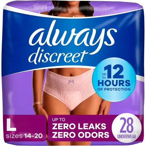 Always Discreet Adult Incontinence Underwear, Maximum Absorbency, Large, 28 Count (Packaging May Vary)