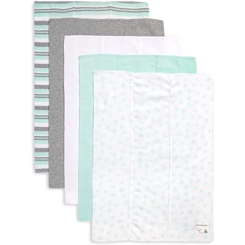Burt's Bees Baby Infant Burp Cloths, 100% Organic Cotton Extra Absorbent Soft Fabric Drool Cloths, 5-Pack Newborn Must-Have Essential Large Burping Cloths, One Size 17 x 11.75 Inches - Seaglass Green Prints