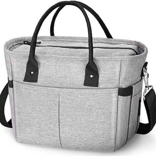 KIPBELIF Cute&Classy Roomy Insulated Lunch Bags for Women - Stylish & Functional Large Tote Adult Lunch Box for Working & Picnic(Extra Large,Gray)