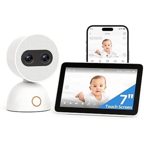 Simsky Video Baby Monitor with 2× 4MP Camera, 7" HD Touch Screen WiFi Smart Audio Monitor, 6X Optical Quality Zoom, App Remote Access, AI Tracking, Intelligence Detection, 32GB Local Storage
