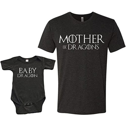 Matching Set-Mother of Dragons & Baby Dragon - Short Sleeve Bodysuit & Adult Unisex T-Shirt