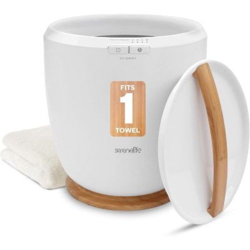 SereneLife Bucket Towel Warmer - 12L Capacity with Timer and Auto Shut-Off, Heats Towels, Robes, and More (Honey)