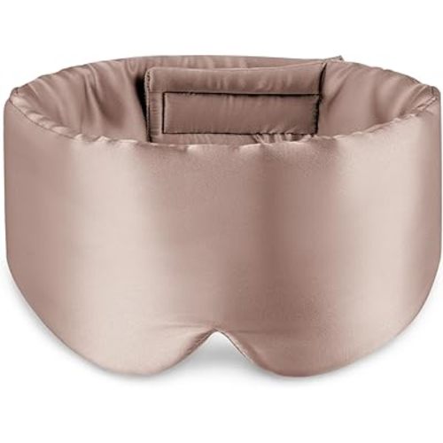 Zenssia 100% Mulberry Silk Sleep Mask Eye Mask for Man and Woman with Adjustable Headband, Full Size Large Sleep Mask & Blindfold for Total Blackout for All Night Sleep, Travel & Nap-Taupe