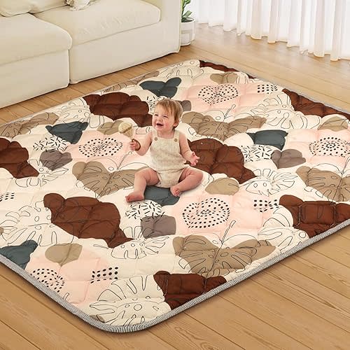 Baby Play Mat, 200x180cm Thick Soft Padded, Baby mat for Floor for Playpen, Non-Slip Portable Crawling Mat for Babies Toddlers and Infants, Foldable and Machine Washable with Boho Design