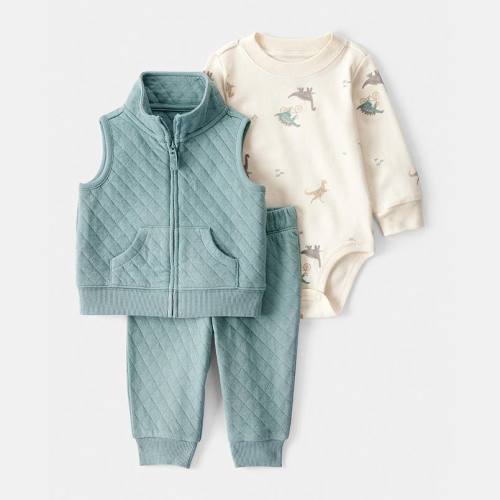 Baby Boy Carter's 3-pc. Quilted Dinosaur Vest, Bodysuit & Pant Set