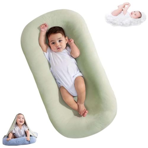 Lucakuins Baby Lounger, Bionic Design Baby Lounger for Newborn 0-24 Months, Soft Organic Cotton Breathable Lounger for Infants (Green Newborn Lounger)