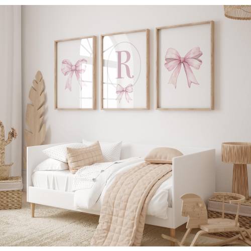 Pink Bow Prints, Bow Wall Art, Bow Nursery Prints, Bow Nursery Wall Art, Baby Girl Gift, Baby Girl Nursery Decor,  Pink Nursery Decor Art